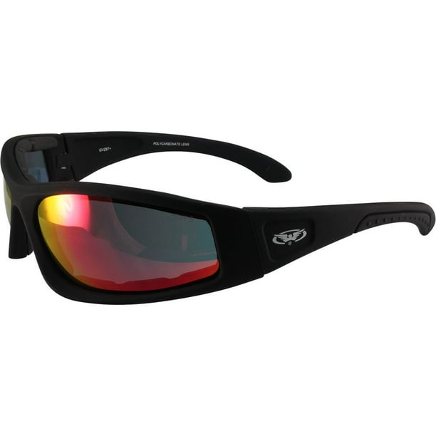 Global Vision Triumphant 1 Padded Motorcycle Sunglasses Gloss Red Frames Flash Mirror Lenses ANSI Z87+ Global Vision Triumphant 1 Padded Motorcycle Sunglasses Gloss Red Frames Flash Mirror Lenses ANSI Z87+